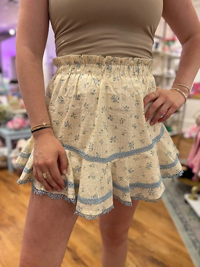 Blue Floral Ruffle Shorts