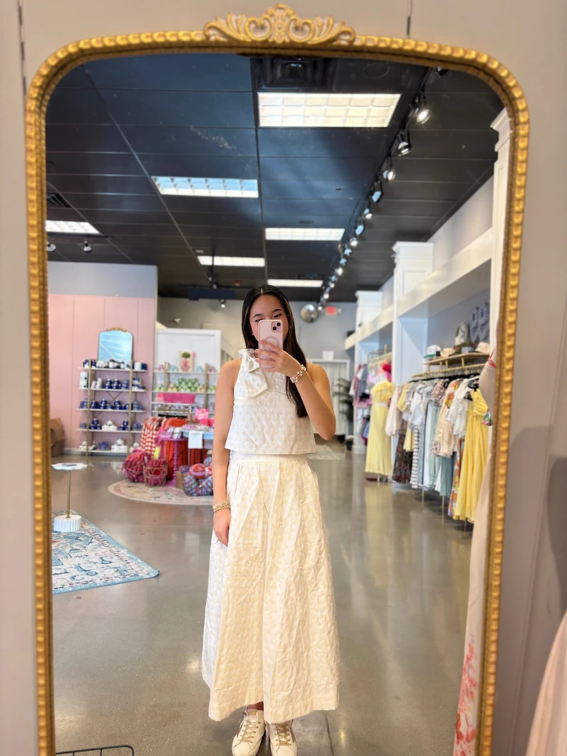 White Polka Dot Skirt Set Shoulder Bow