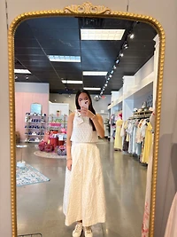 White Polka Dot Skirt Set Shoulder Bow