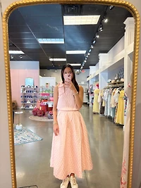 Pink Polka Dot Skirt Set Shoulder Bow