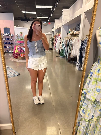 Blue Contrast Ruffle Top