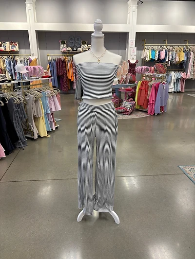 Gray Stripe Tube Top & Pants Set