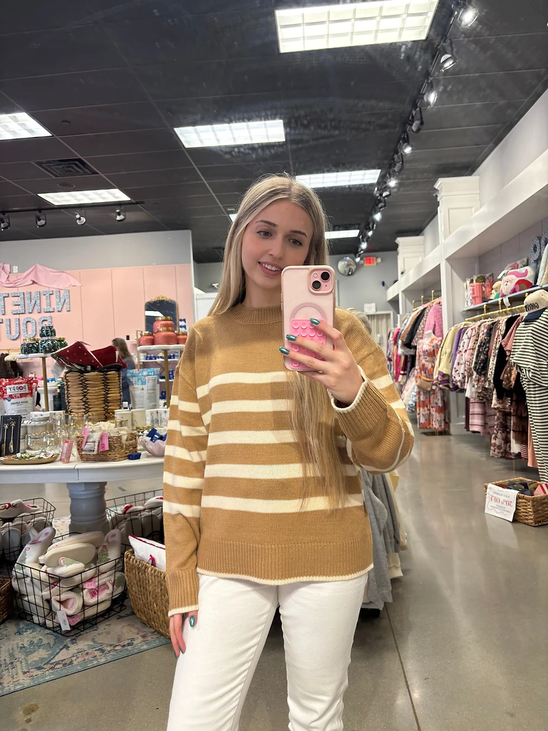 Tan & White Striped Sweater