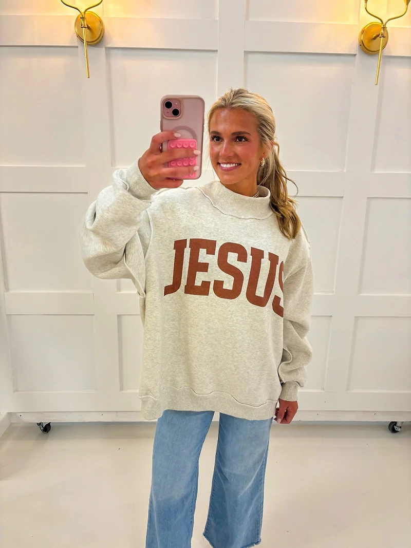 Brown Reversible Jesus Mock Neck