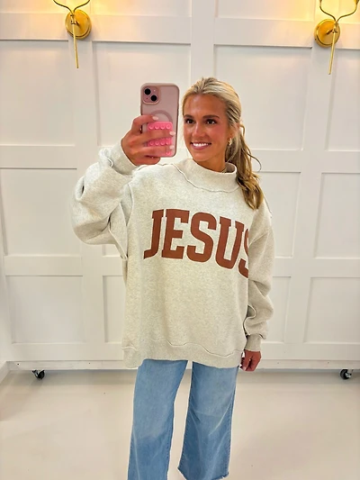 Brown Reversible Jesus Mock Neck