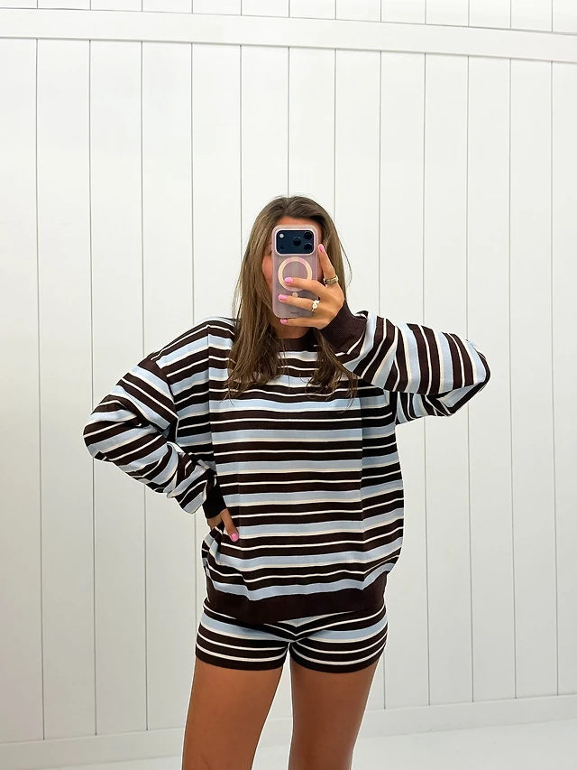 Brown Stripe Short Set