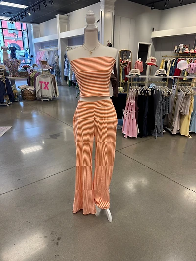 Orange Stripe Tube Top & Pants Set