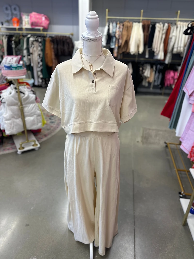 Cream Collared Polo Top