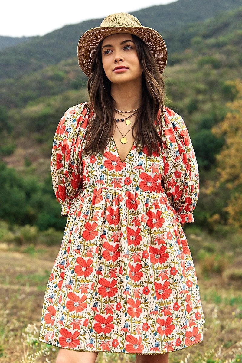 Orange & Cream Floral Print Dress