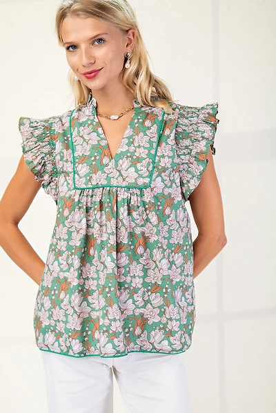 Floral V-neck Blouse