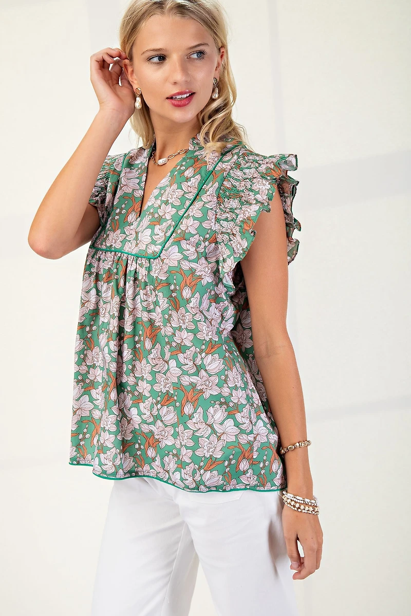Floral V-neck Blouse