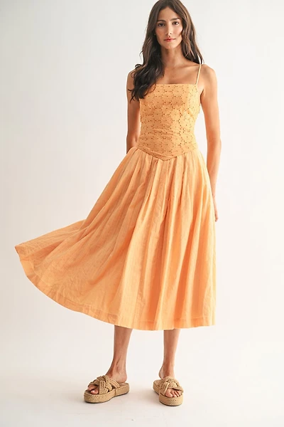 Orange Eyelet Lace Midi Dress