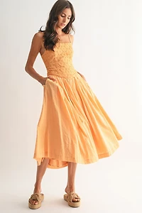 Orange Eyelet Lace Midi Dress