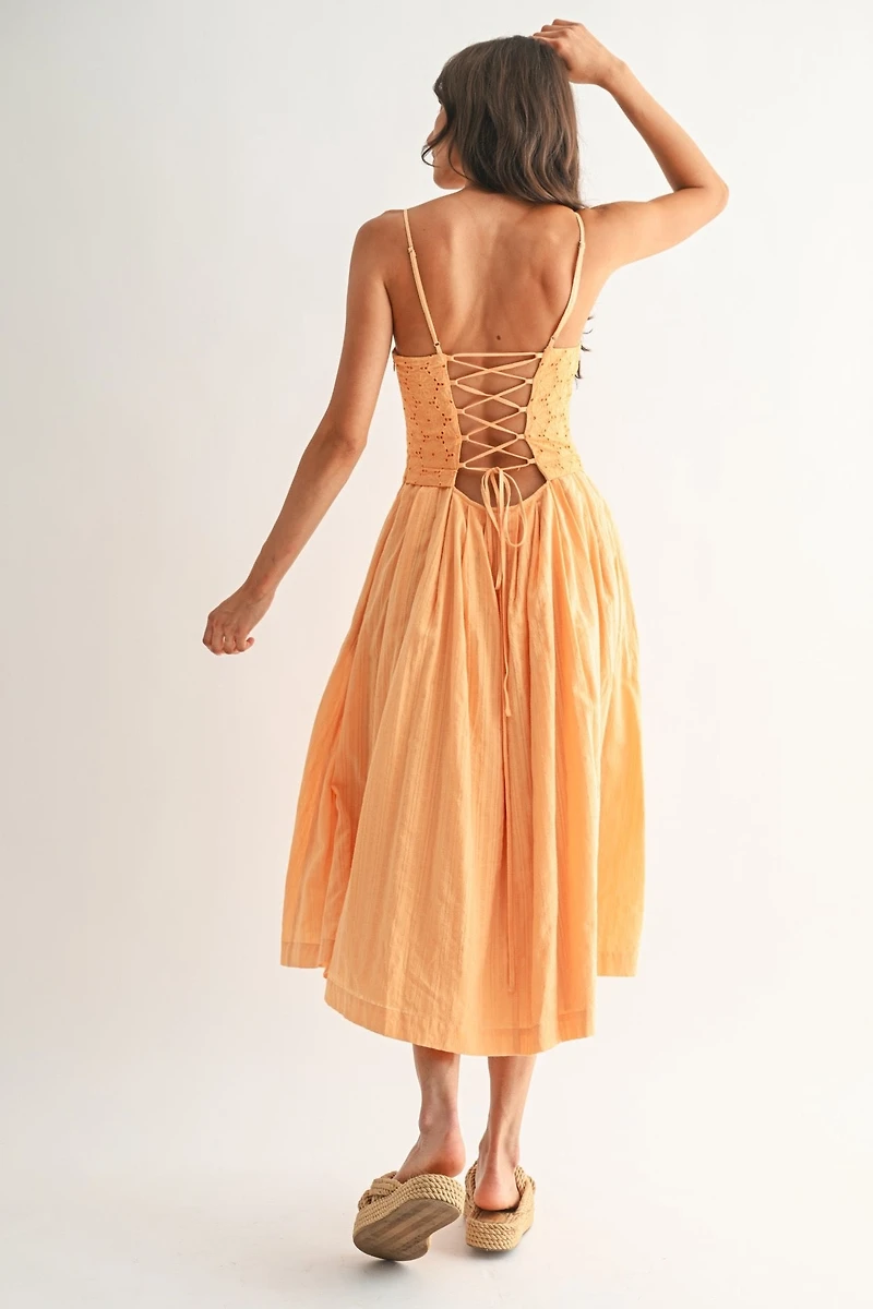 Orange Eyelet Lace Midi Dress