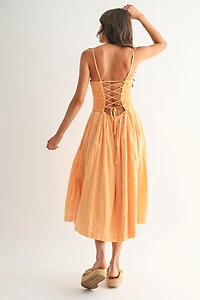 Orange Eyelet Lace Midi Dress