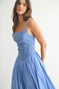 Blue Eyelet Lace Midi Dress