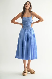 Blue Eyelet Lace Midi Dress
