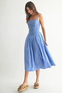 Blue Eyelet Lace Midi Dress