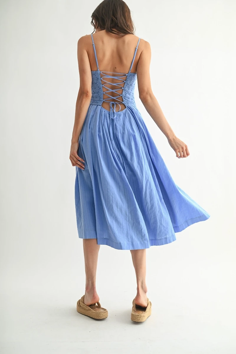 Blue Eyelet Lace Midi Dress