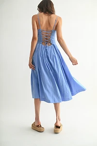 Blue Eyelet Lace Midi Dress