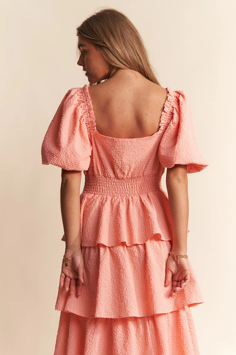 Pink Tiered Ruffle Maxi Dress