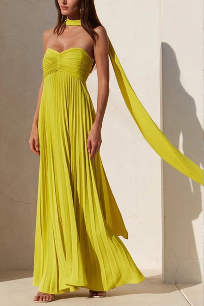 Yellow Pleated Maxi Dress