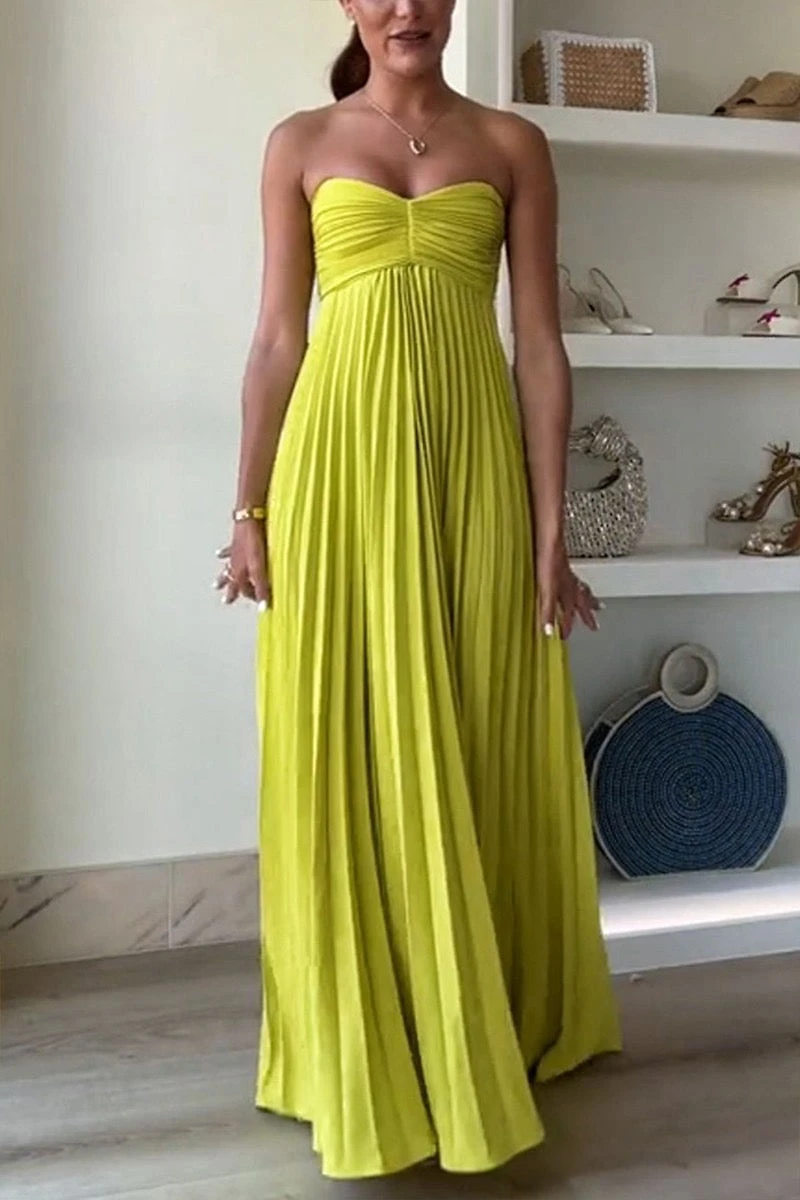Yellow Pleated Maxi Dress