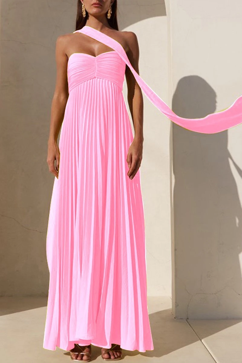 Pink Pleated Maxi Dress