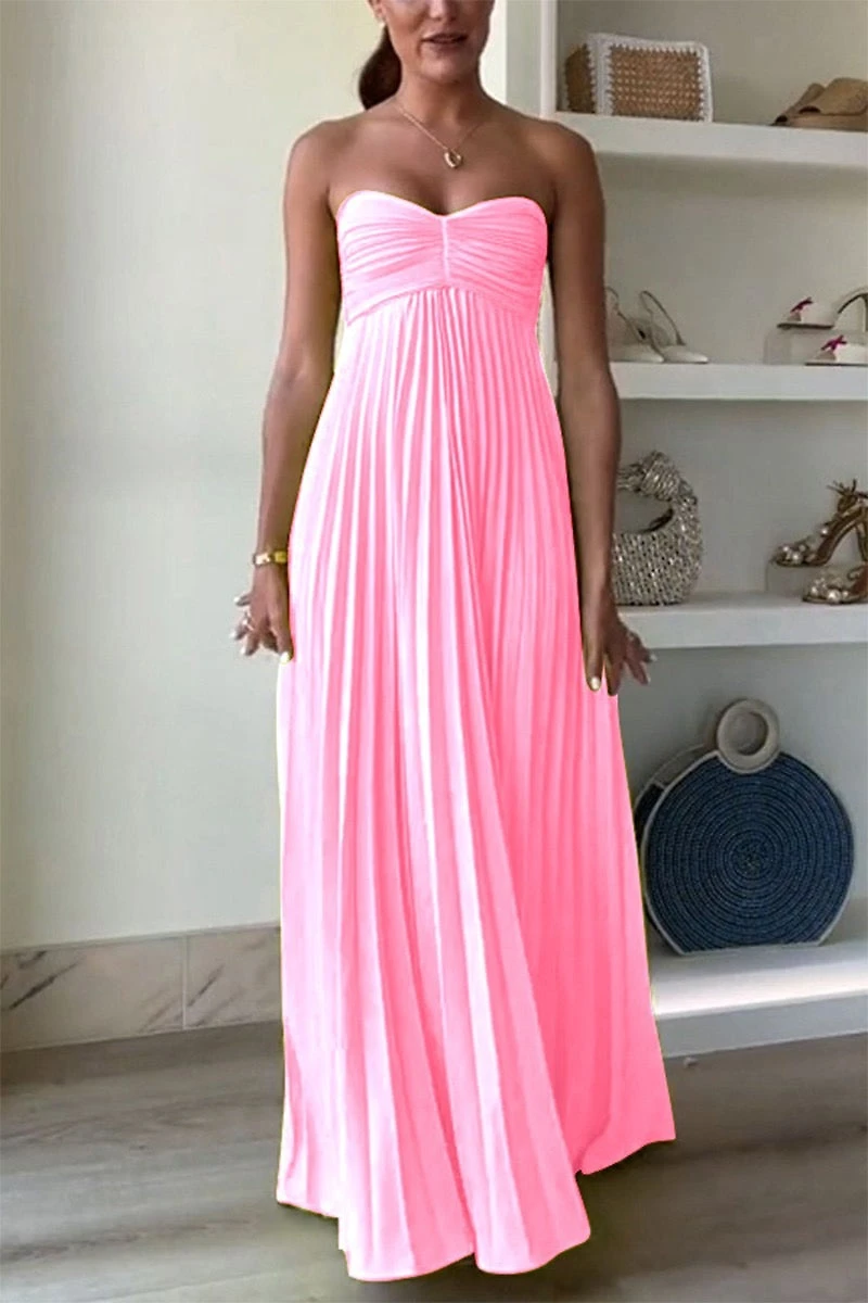 Pink Pleated Maxi Dress