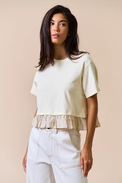 Cream Mixed-Media Top