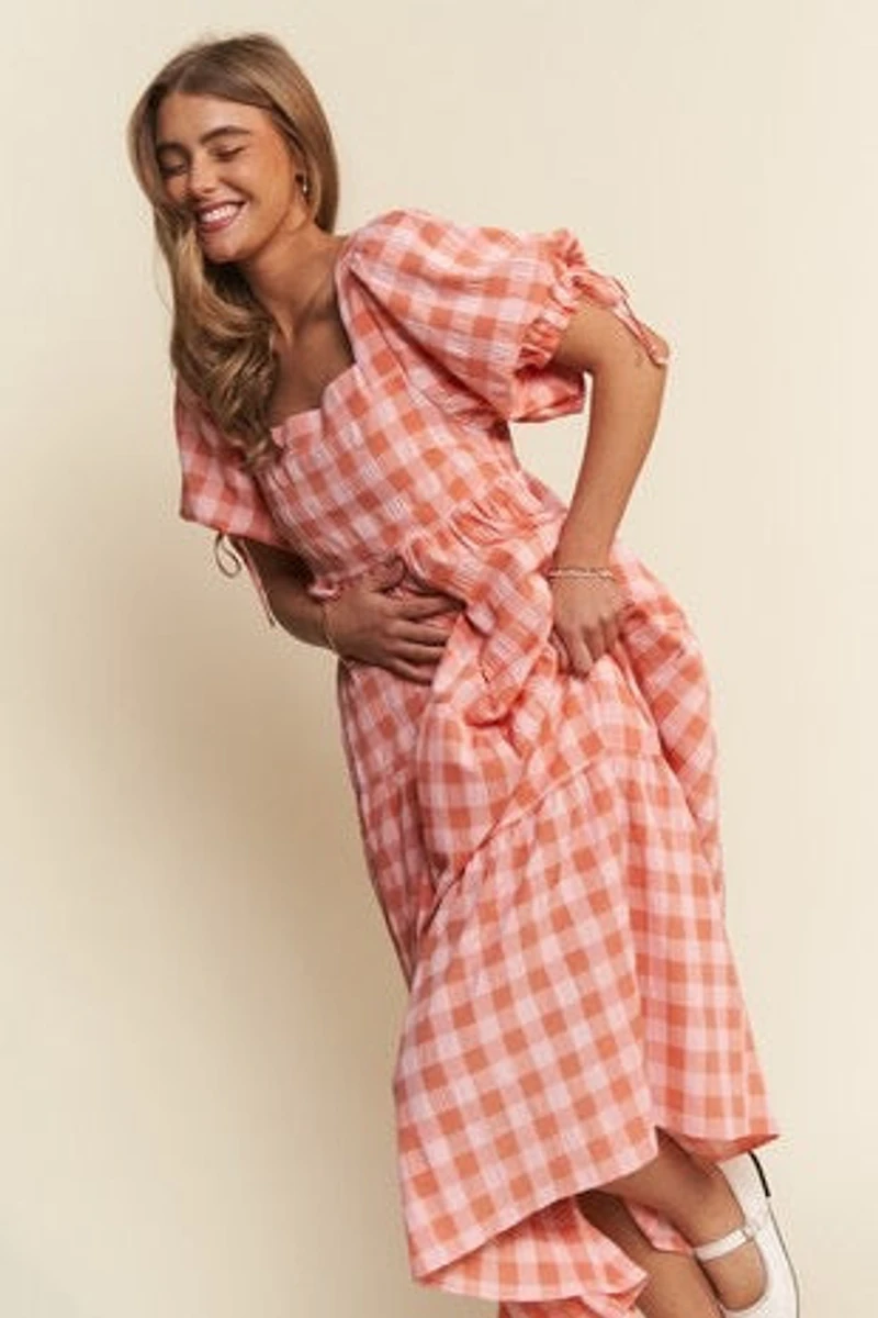 Pink & Orange Checkered Dress