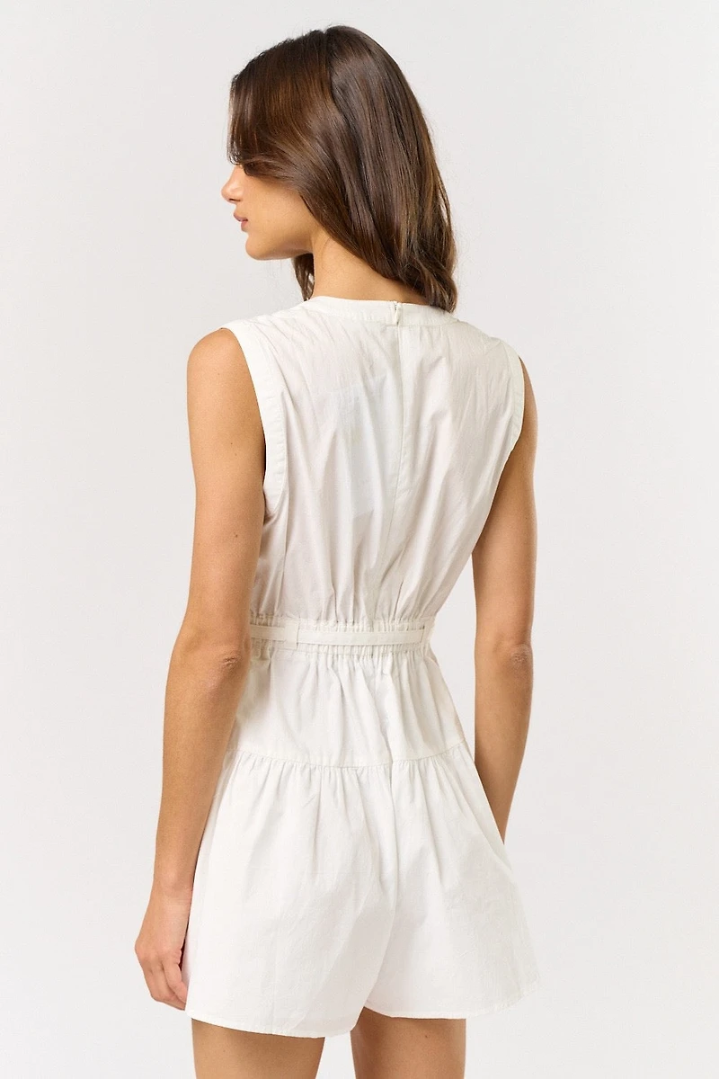 White Sleeveless Front Tie Romper