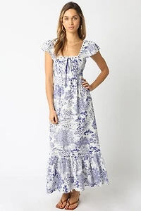 Blue & White Print Maxi Dress