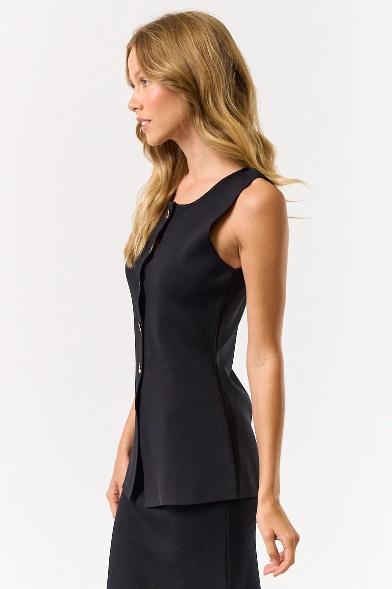 Black Sleeveless Button Down Vest