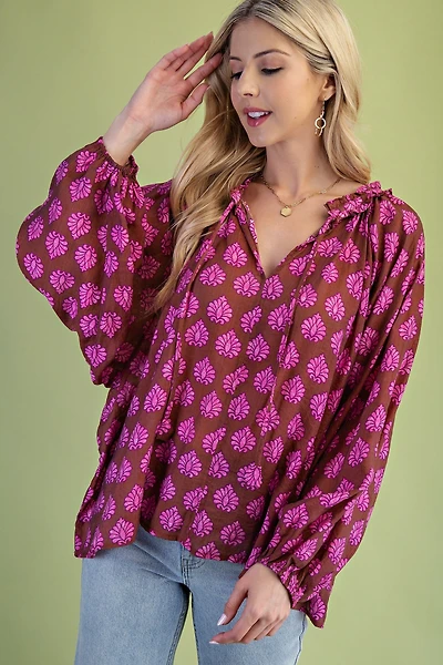 Pink & Brown Printed Blouse