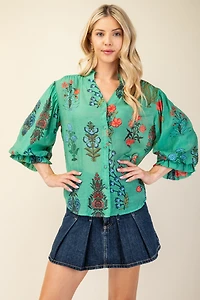 Printed Button Down Top