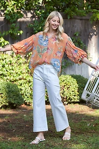 Coral Printed Button Down Top