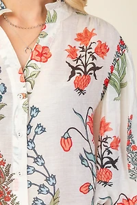 White Printed Button Down Top