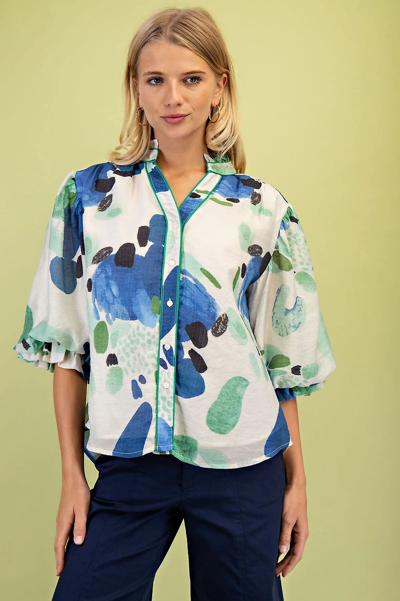 Green Printed Blouse