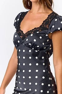 Satin Polka Dot Lacy Maxi Dress
