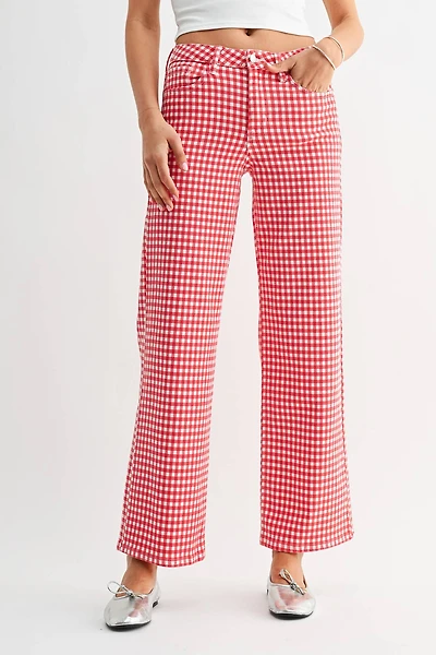 Red Gingham High Rise Full Length Straight