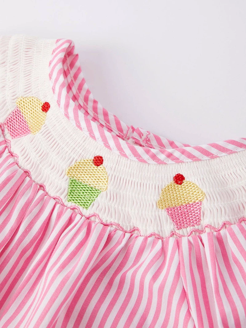 Girls Stripe Cake Smocking Romper