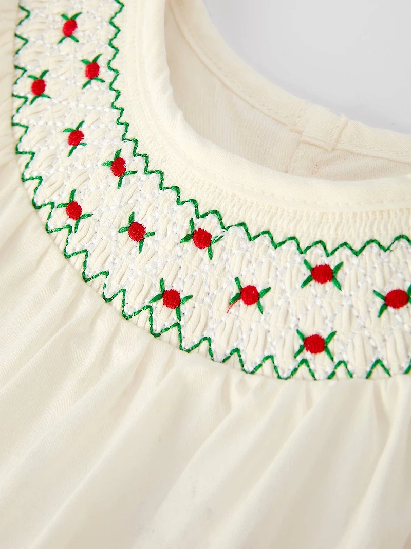 Christmas Girl's Romper with Red Bow Details