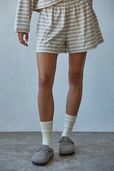 Beige & White Knit Striped Shorts