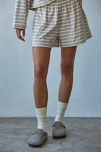 Beige & White Knit Striped Shorts