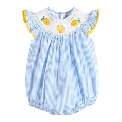 Light Blue Striped Lemons Smocked Ruffle Romper: 2T