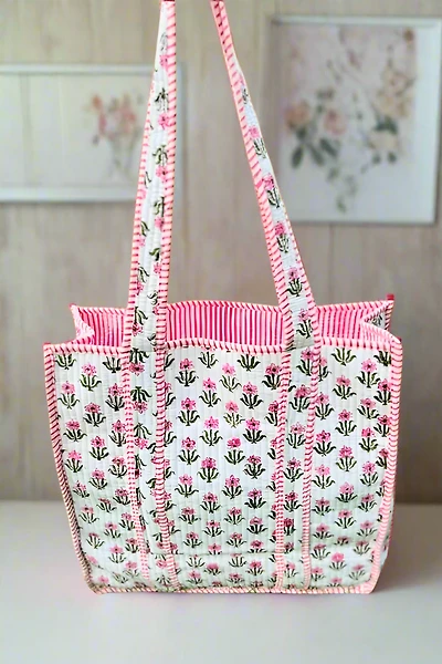 Sutton Pink and White Floral Tote Bag