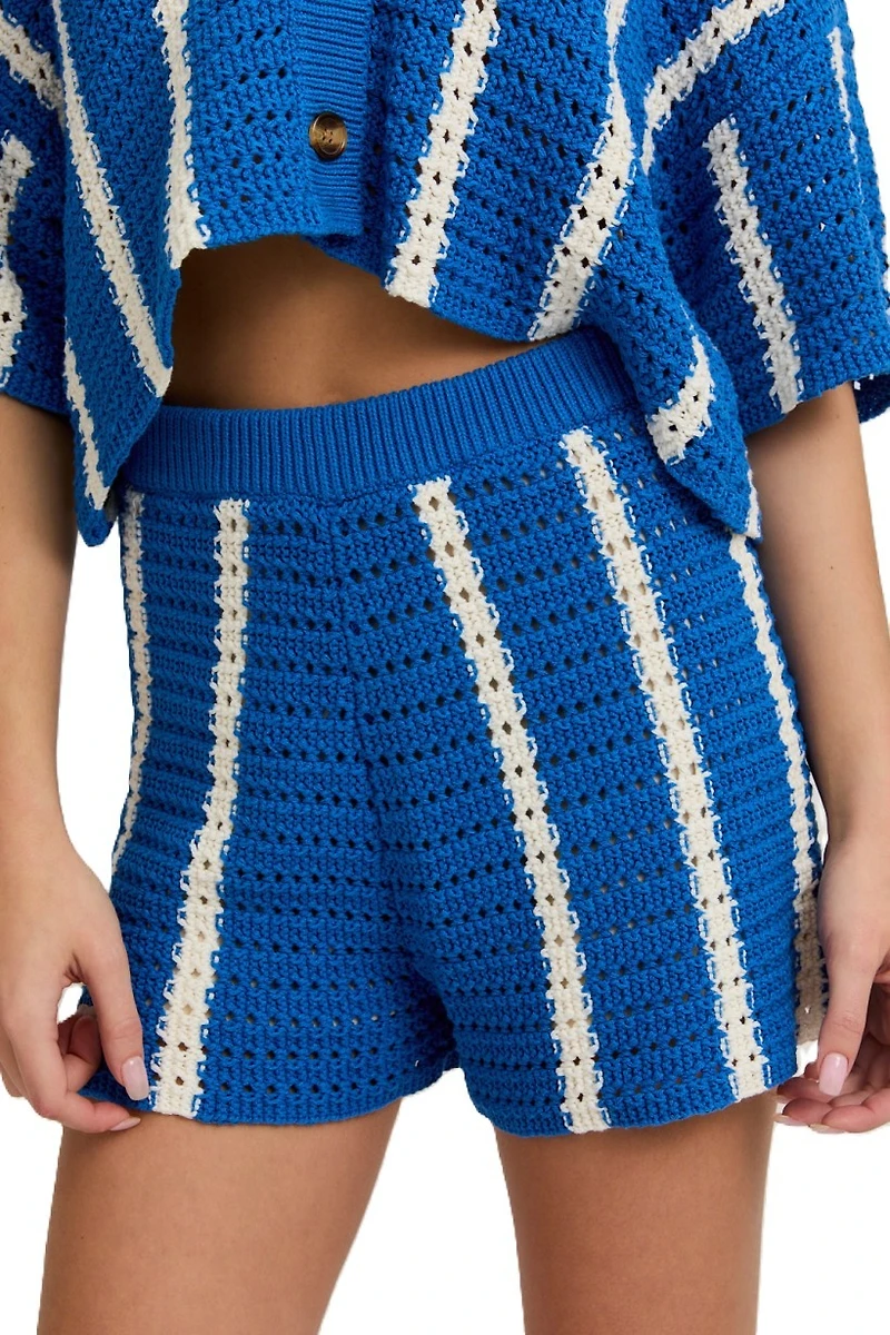 Blue Open Knit Shorts