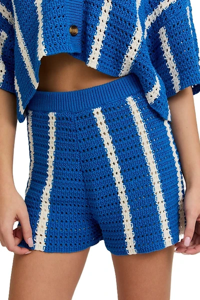 Blue Open Knit Shorts
