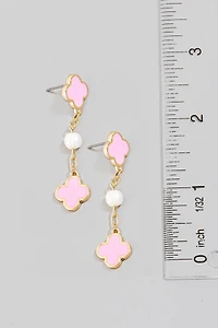 Clover And Fresh Water Pearl Dangle Chain Earrings